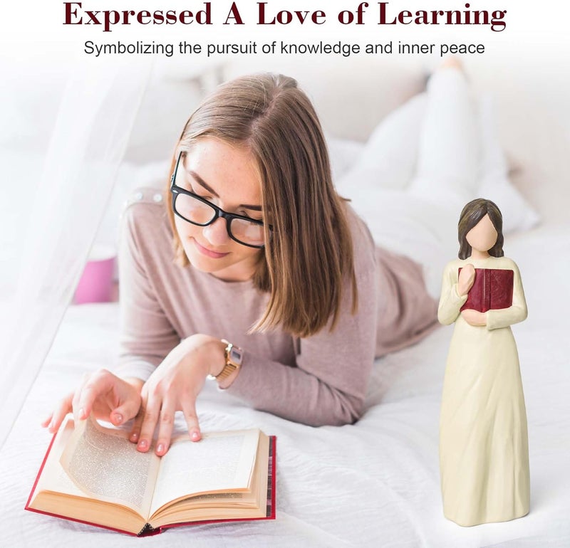 Cuayaes Book Lover Gifts for Women Readers, Teachers, Graduates, Students, Bookshelf Decor Aesthetic Hand Painted Sculpted Figure for Home Desk Office Living Room Decor - Image 2